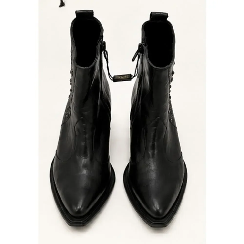Emanuele Crasto Black Leather Studded Western Boots 40 EUR/9-9.5 US